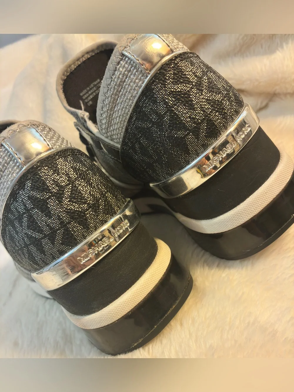Michael Kors Liv Glitter Mesh Wedge Trainers - Size 6